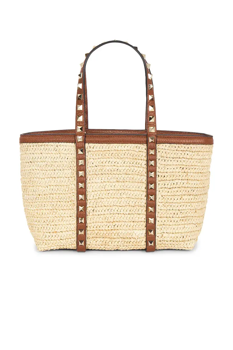 Valentino Garavani Crochet Raffia Rockstud Mini Tote Bag | Thumbnail 4 Valentino Garavani Crochet Raffia Rockstud Mini Tote Bag | Thumbnail 4
