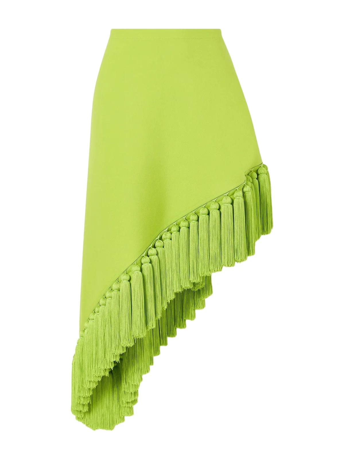 Tassle Fringed Asymmetric Wool-gabardine Midi Skirt