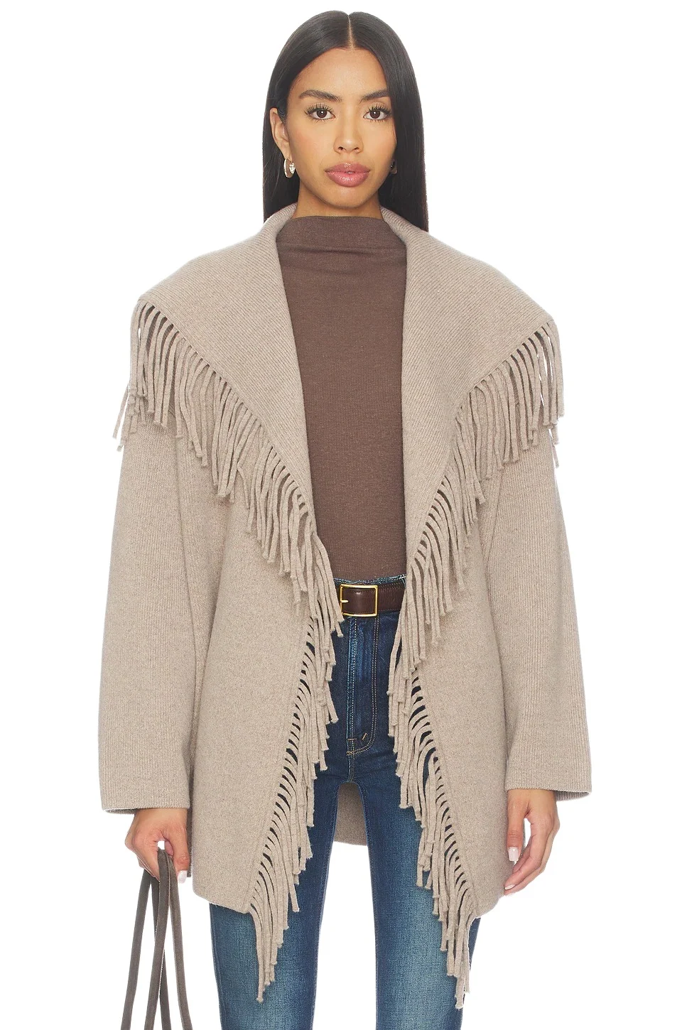 NAADAM Wool Tie Waist Fringe Coat