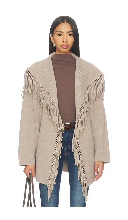 NAADAM Wool Tie Waist Fringe Coat