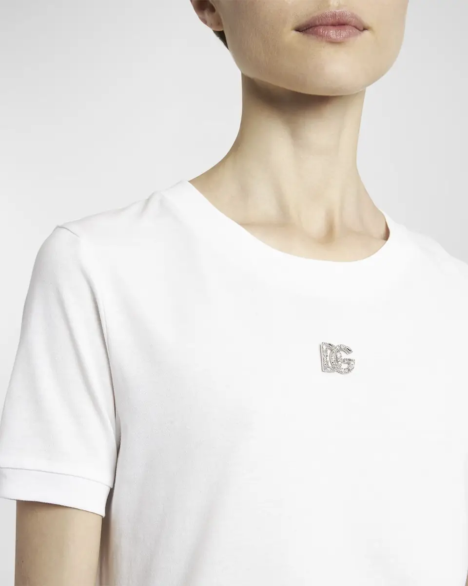 Dolce & Gabbana Cotton T-Shirt with Strass Crystal Logo | Thumbnail 5 Dolce & Gabbana Cotton T-Shirt with Strass Crystal Logo | Thumbnail 5