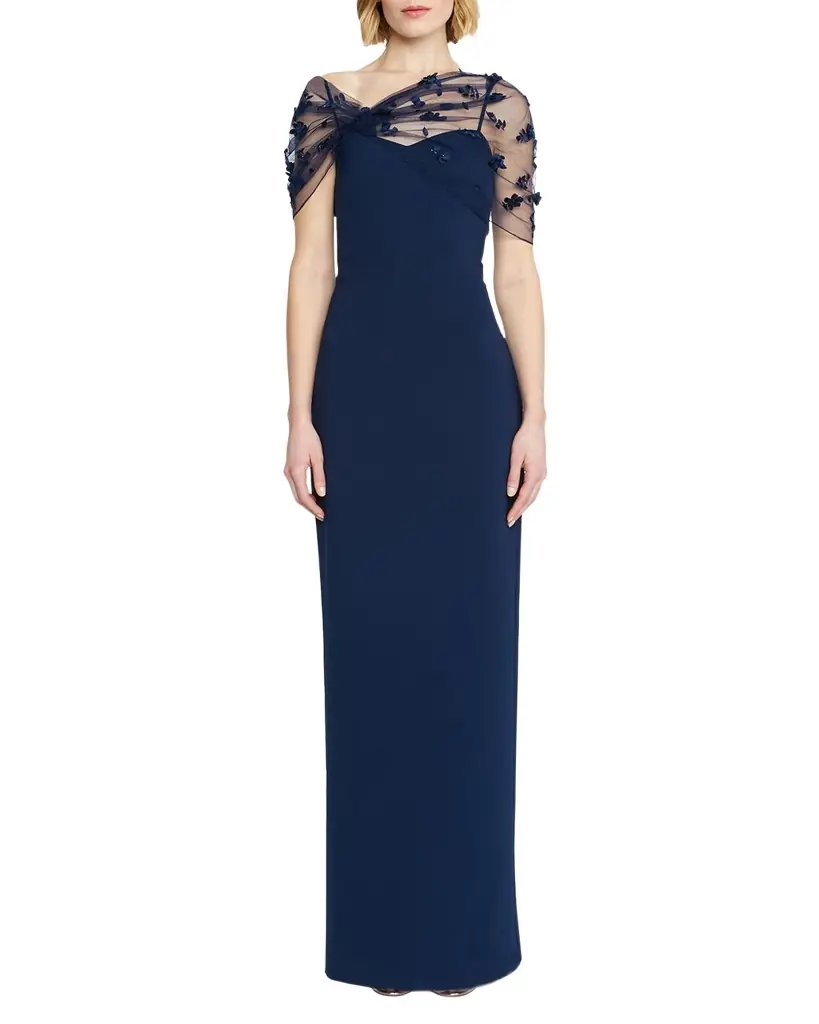 Theia Sofia Floral Applique Tulle & Crepe Gown | Image 1 Theia Sofia Floral Applique Tulle & Crepe Gown | Image 1
