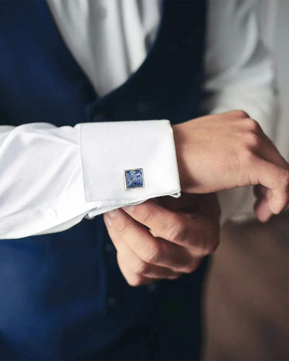 Link Up Men's Square Blue Stone Cufflinks | Thumbnail 2