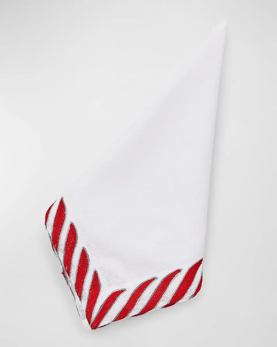 MacKenzie-Childs Peppermint White Embroidered Napkin | Thumbnail 2