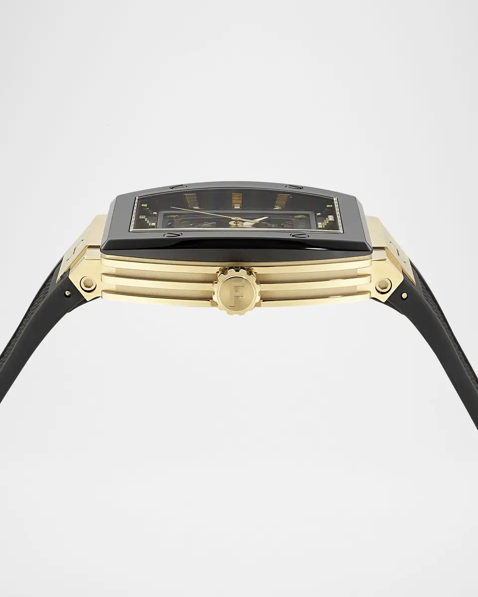 Ferragamo Men's F-80 Two-Tone Tonneau Skeleton-Dial Watch, 42mm | Thumbnail 2 Ferragamo Men's F-80 Two-Tone Tonneau Skeleton-Dial Watch, 42mm | Thumbnail 2