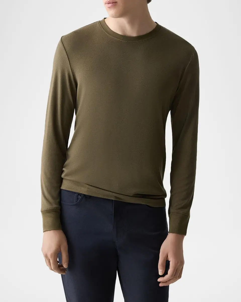 Theory Men's Essential Tee Long Sleeve in Anemone Milano | Thumbnail 3