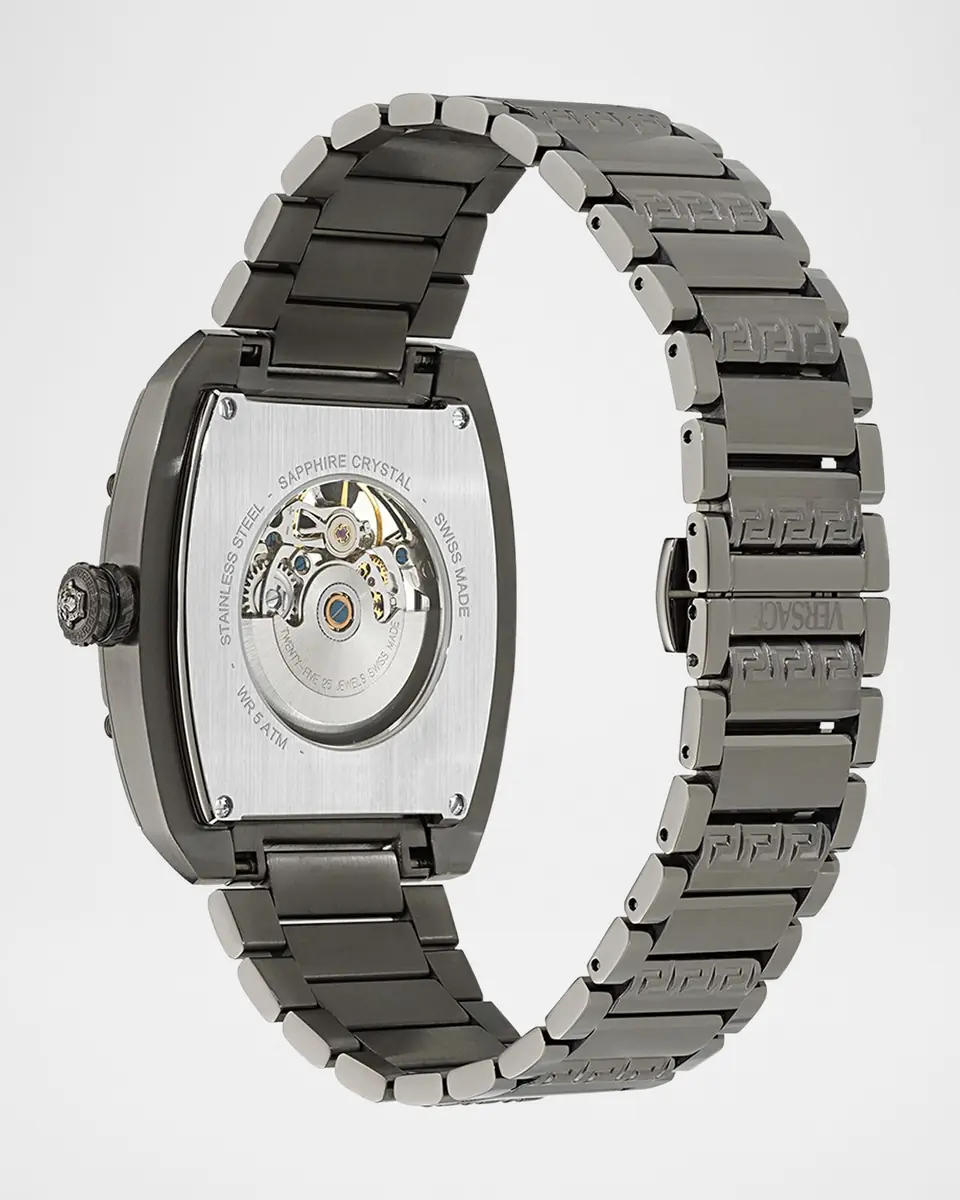 Versace Men's Dominus IP Gunmetal Skeleton-Dial Bracelet Watch, 42x49.5mm | Thumbnail 4