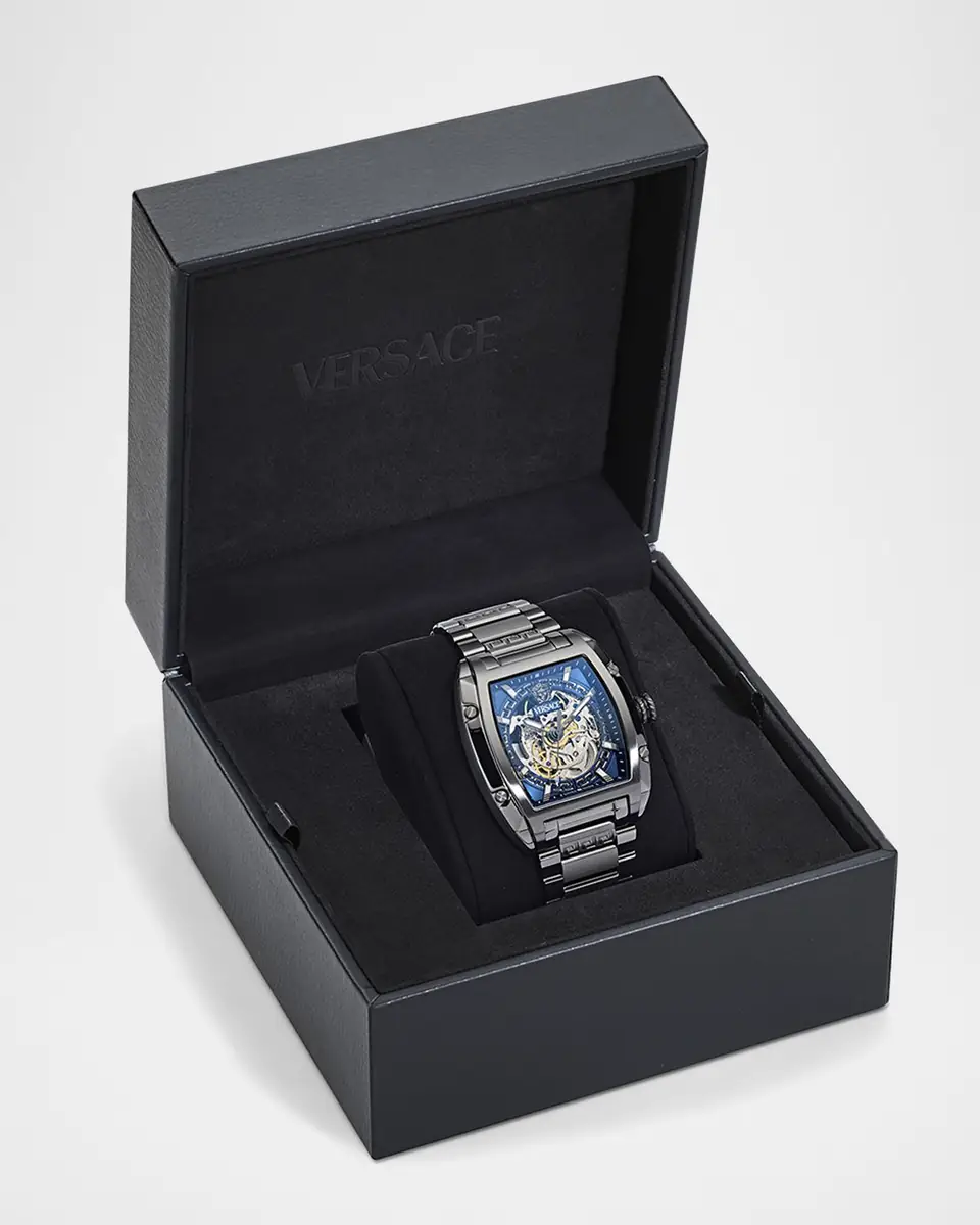 Versace Men's Dominus IP Gunmetal Skeleton-Dial Bracelet Watch, 42x49.5mm | Thumbnail 5
