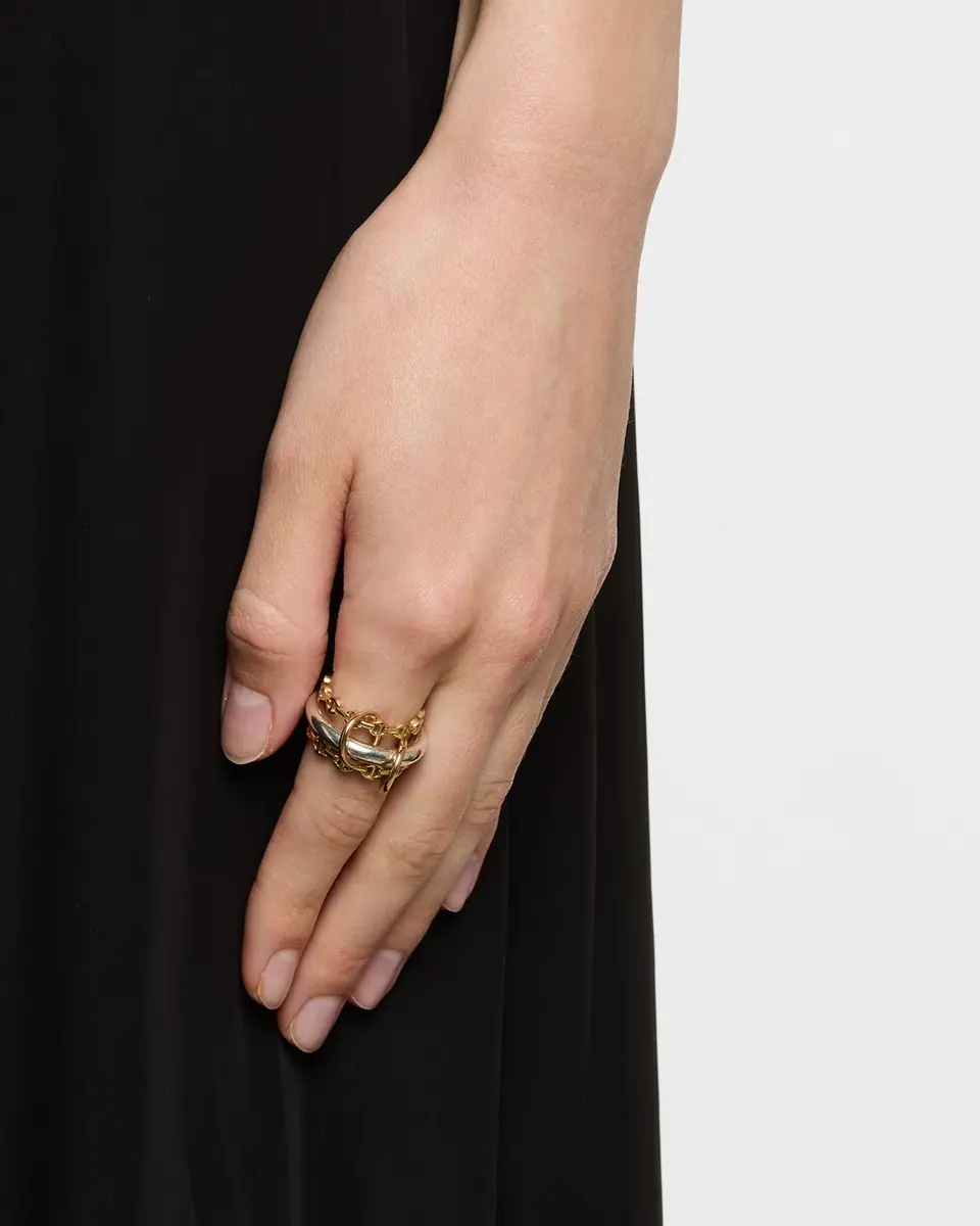 Spinelli Kilcollin x HOORSENBUHS 18K Yellow Gold and Sterling Silver Microdame Link Stacked Rings | Thumbnail 2 Spinelli Kilcollin x HOORSENBUHS 18K Yellow Gold and Sterling Silver Microdame Link Stacked Rings | Thumbnail 2