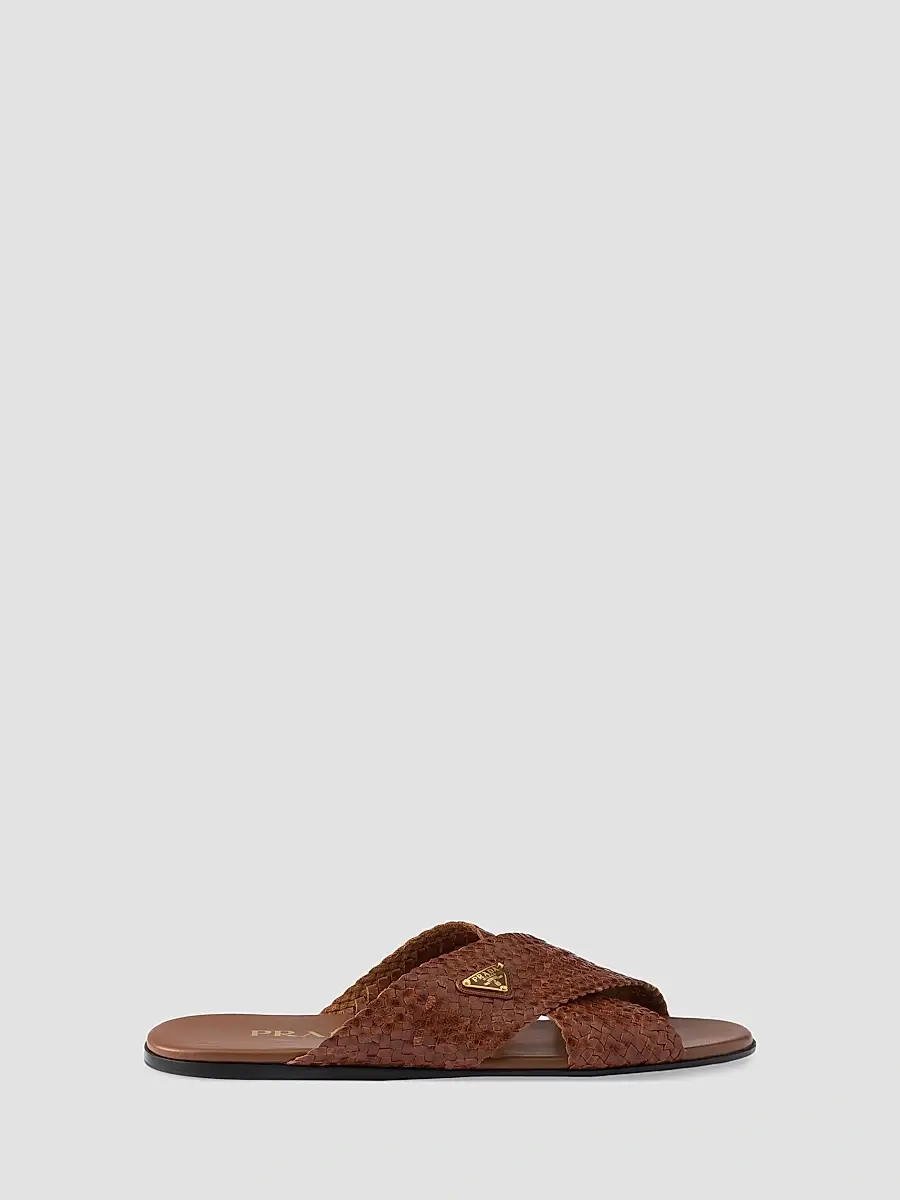 Prada Women's Woven Leather Crisscross Slides - Gold | Thumbnail 6 Prada Women's Woven Leather Crisscross Slides - Gold | Thumbnail 6