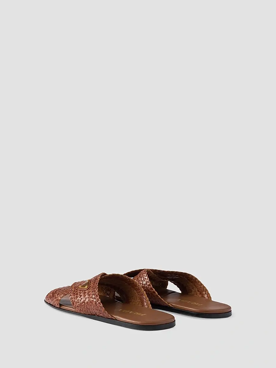 Prada Women's Woven Leather Crisscross Slides - Gold | Thumbnail 8 Prada Women's Woven Leather Crisscross Slides - Gold | Thumbnail 8