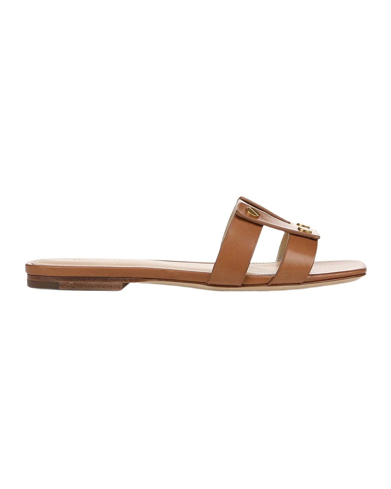 Via Leather Flat Slide Sandals