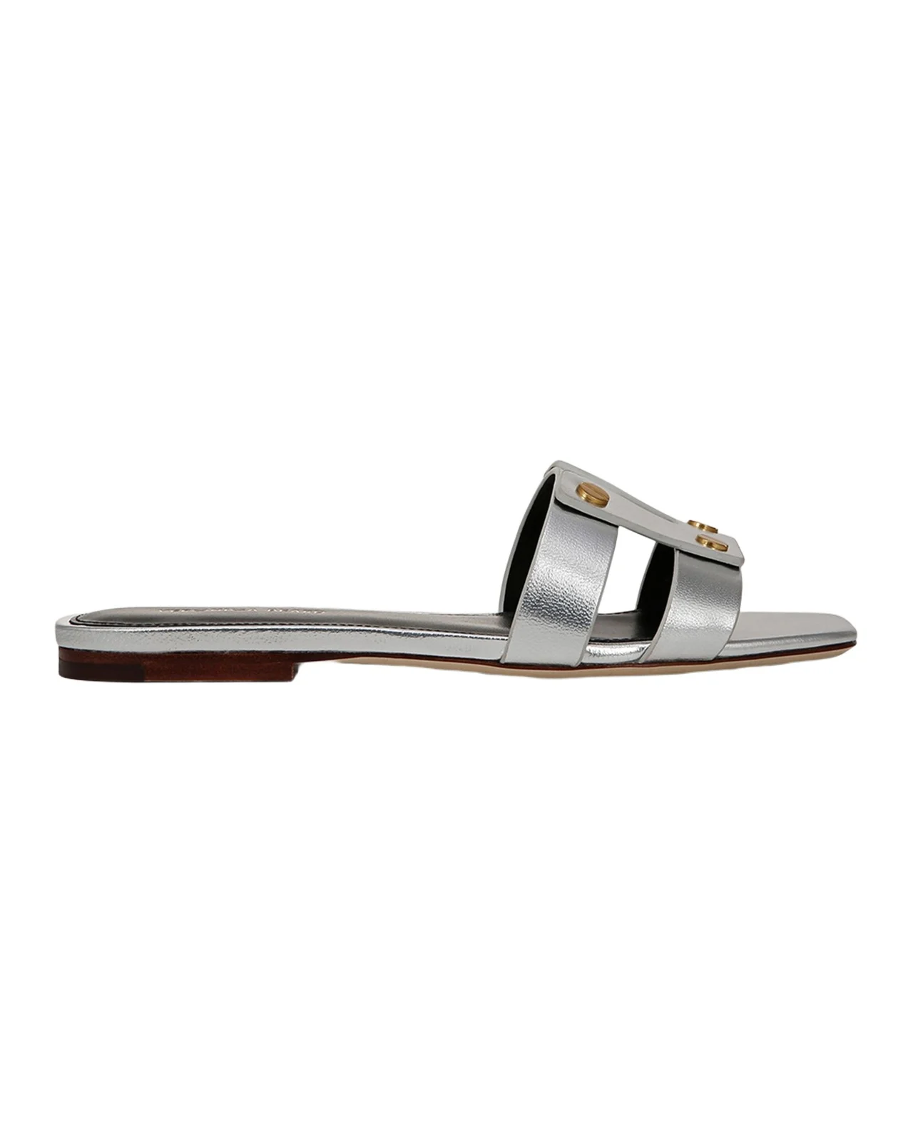 Via Metallic Leather Flat Slide Sandals