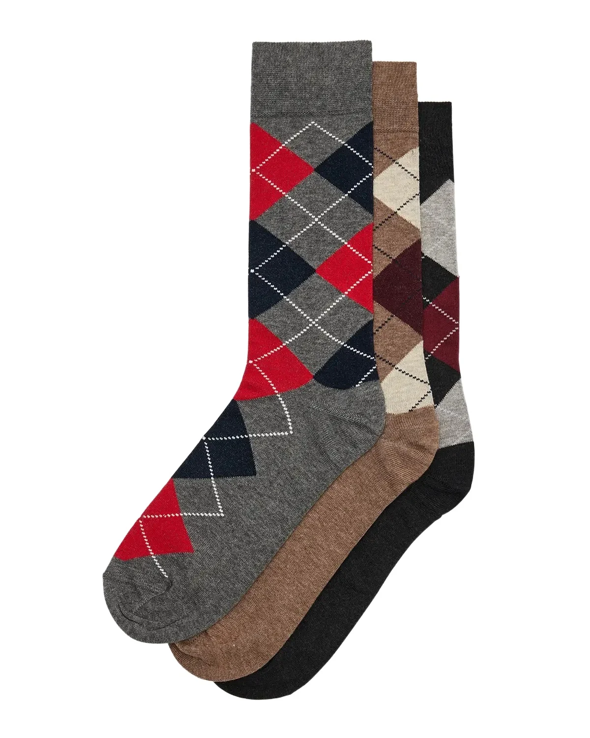 Neiman Marcus Men's Warm-Tone Argyle 3-Pack Crew Socks