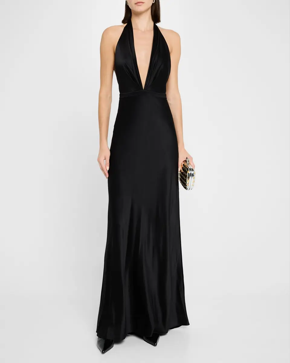 Nili Lotan Essy Plunging Halter Silk Gown | Thumbnail 2