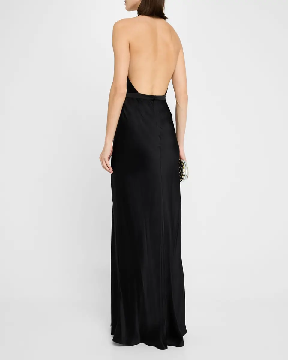 Nili Lotan Essy Plunging Halter Silk Gown | Thumbnail 3