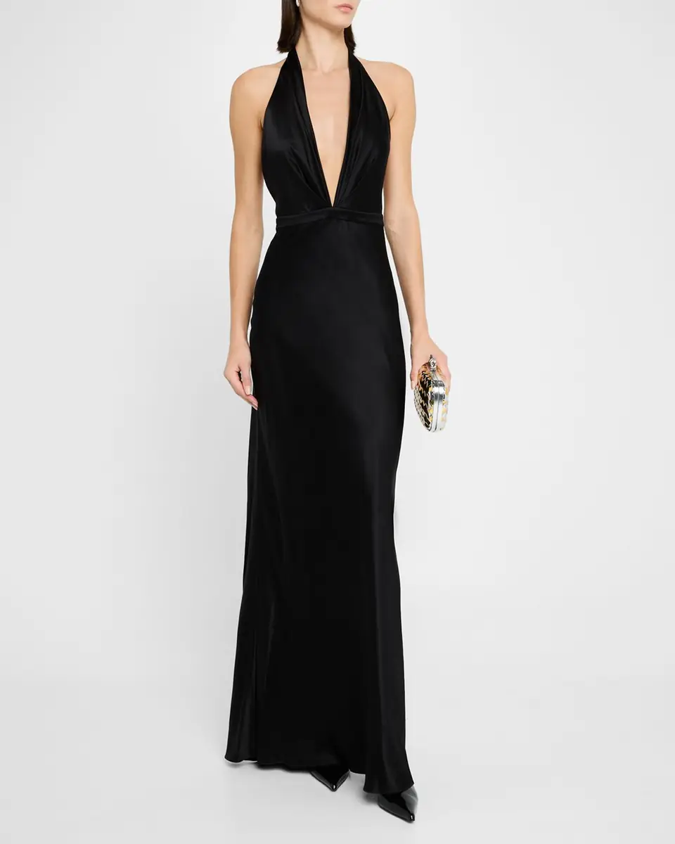 Nili Lotan Essy Plunging Halter Silk Gown | Thumbnail 4
