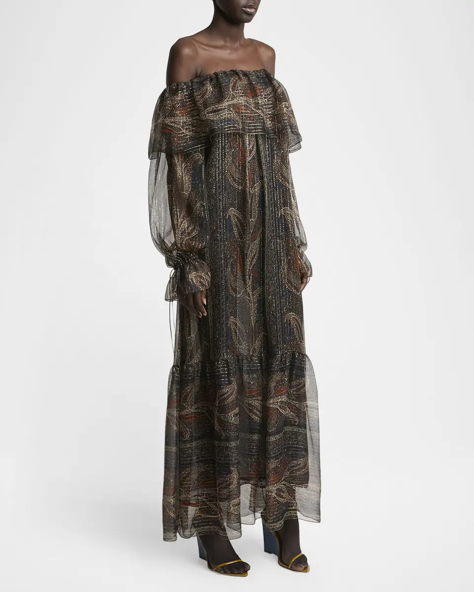 Saint Laurent Metallic Ruffle Off-The-Shoulder Maxi Dress | Thumbnail 4 Saint Laurent Metallic Ruffle Off-The-Shoulder Maxi Dress | Thumbnail 4