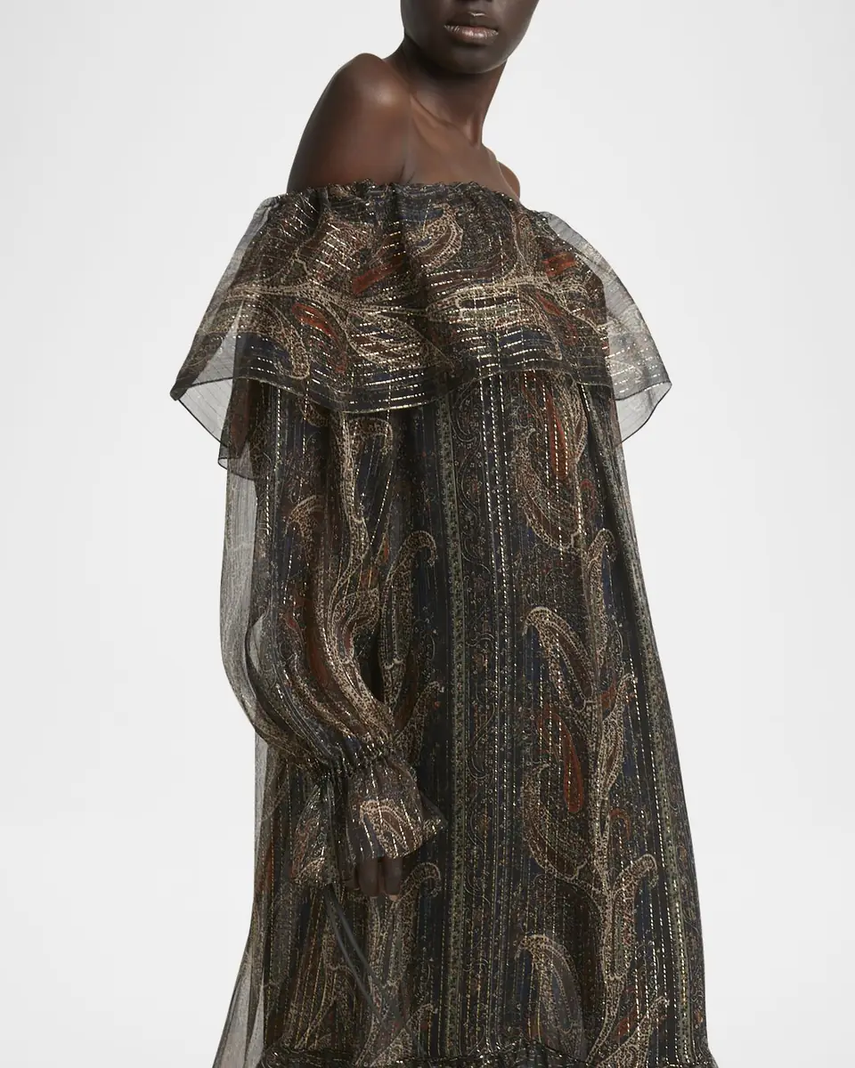 Saint Laurent Metallic Ruffle Off-The-Shoulder Maxi Dress | Thumbnail 5 Saint Laurent Metallic Ruffle Off-The-Shoulder Maxi Dress | Thumbnail 5
