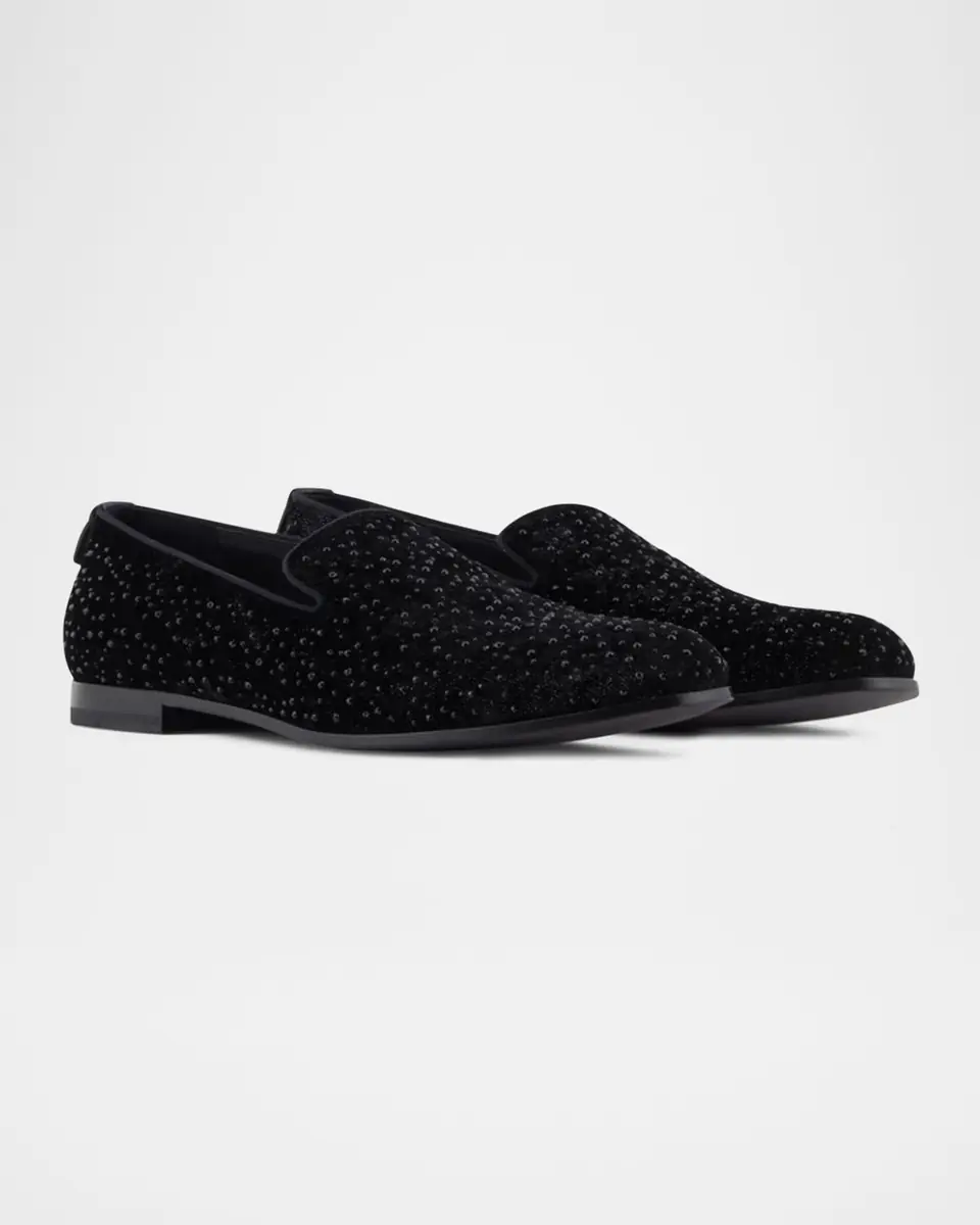 Giorgio Armani Men's Velvet Studded Loafers | Thumbnail 2