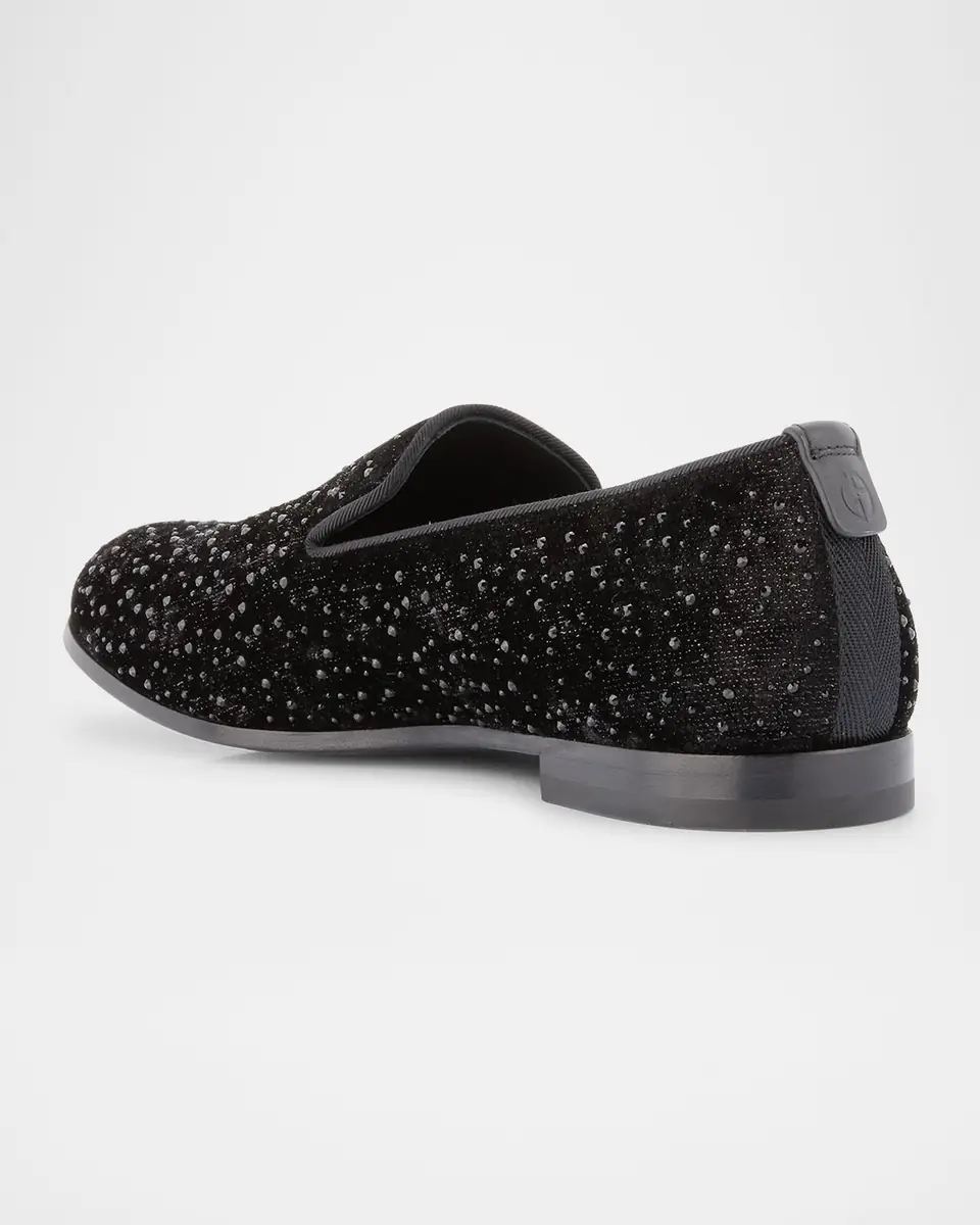 Giorgio Armani Men's Velvet Studded Loafers | Thumbnail 3