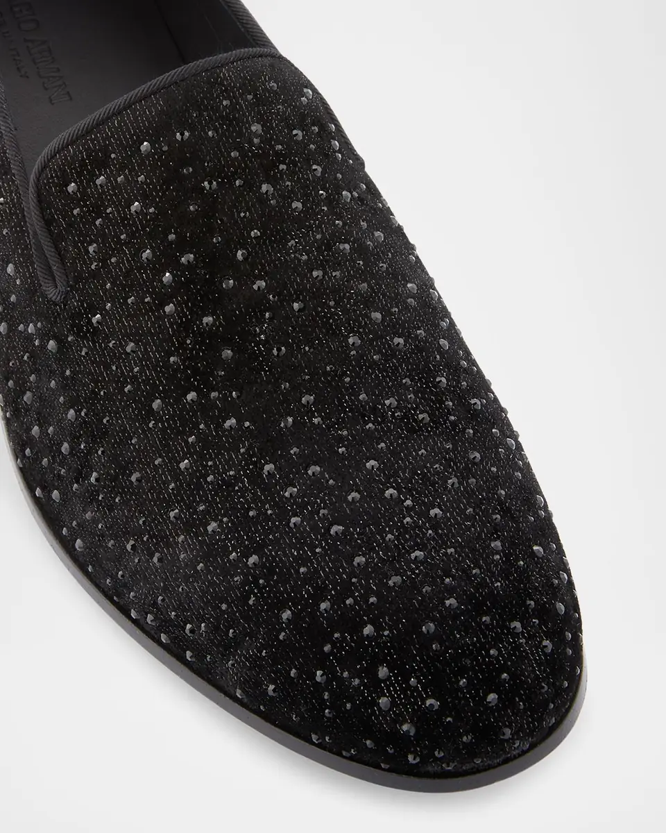 Giorgio Armani Men's Velvet Studded Loafers | Thumbnail 4