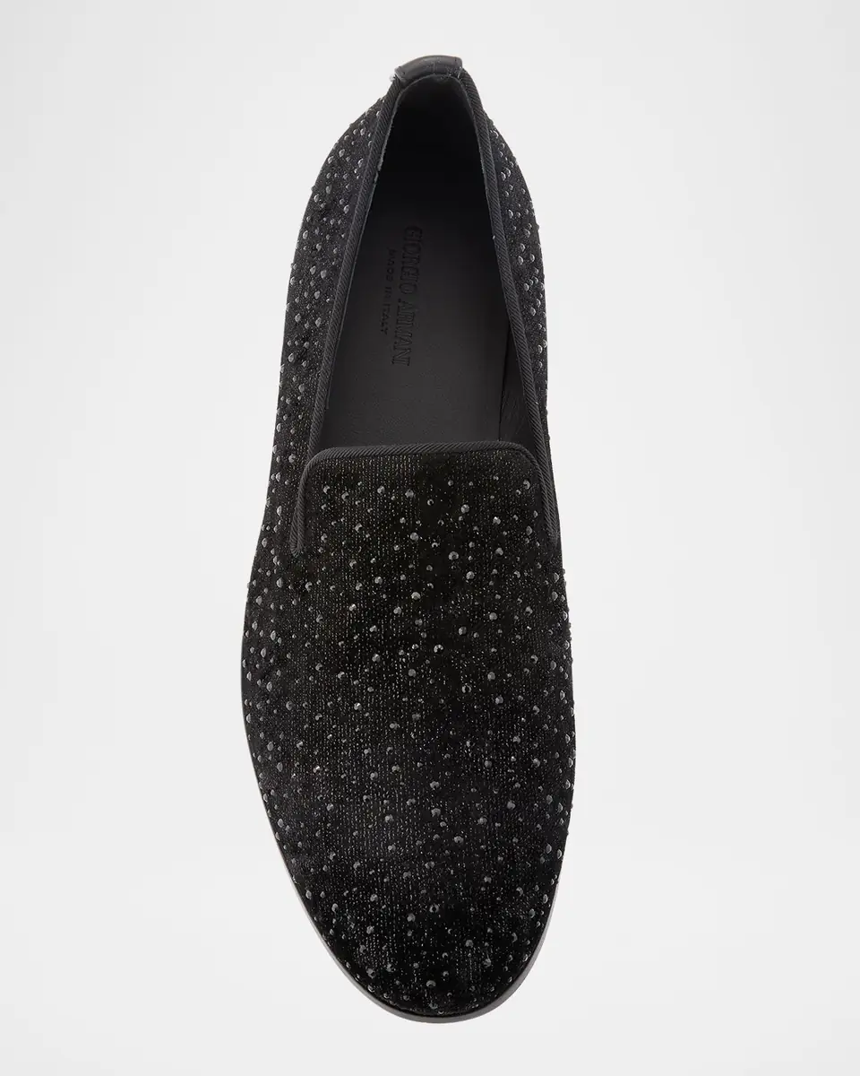 Giorgio Armani Men's Velvet Studded Loafers | Thumbnail 5