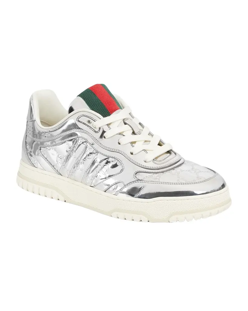Gucci Men's Re-Web Mirror Leather Low-Top Sneakers | Image 1 Gucci Men's Re-Web Mirror Leather Low-Top Sneakers | Image 1