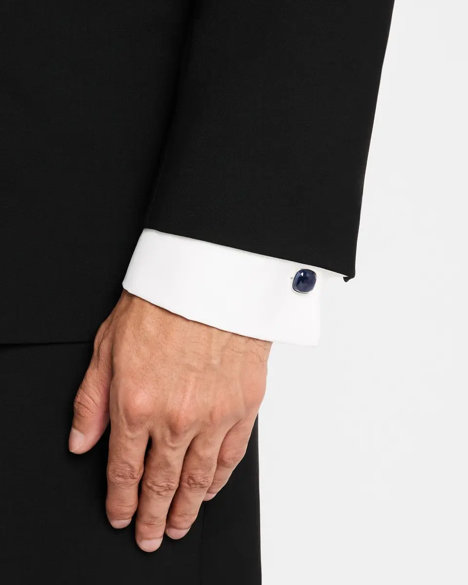 Jan Leslie Men's Sterling Silver Sapphire Square Cufflink Stud Set | Thumbnail 2