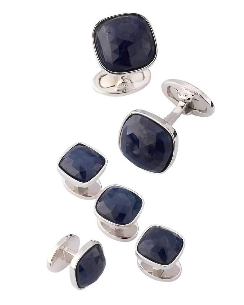 Jan Leslie Men 's Sterling Silver Sapphire Square Cufflink Stud Set | Image 1 Jan Leslie Men 's Sterling Silver Sapphire Square Cufflink Stud Set | Image 1