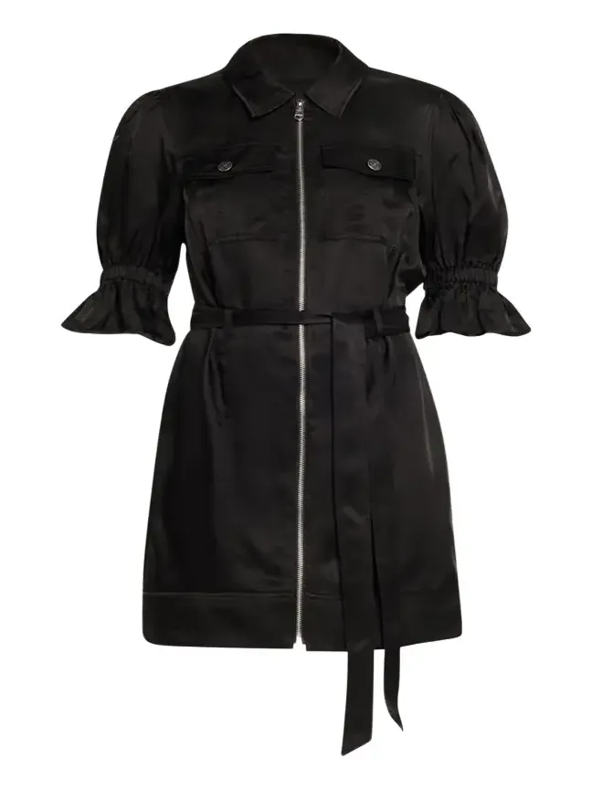 Holly Puff-Sleeve Zip-Front Mini Dress Holly Puff-Sleeve Zip-Front Mini Dress