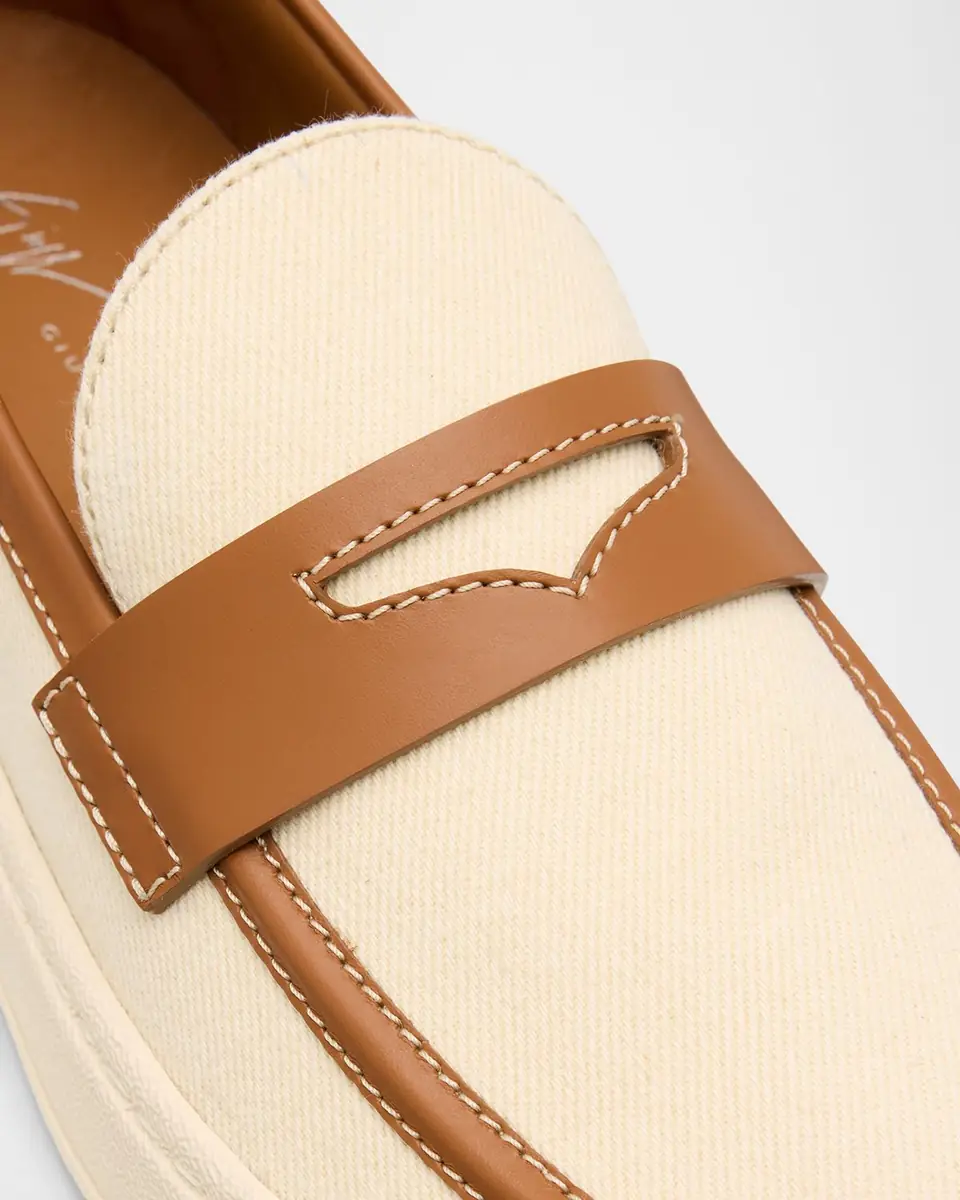 Giuseppe Zanotti Men's Karmy Canvas and Leather Penny Loafers | Thumbnail 2 Giuseppe Zanotti Men's Karmy Canvas and Leather Penny Loafers | Thumbnail 2