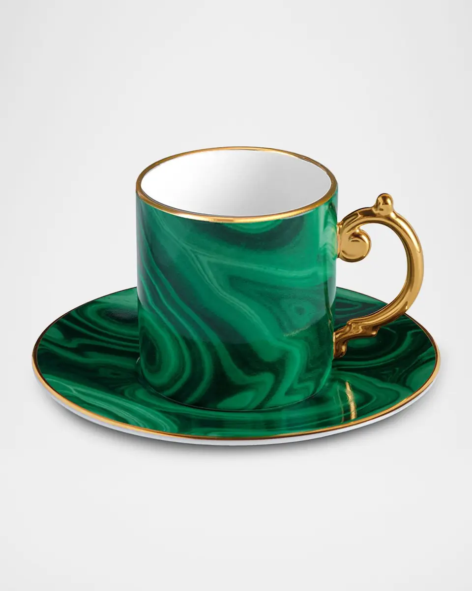 L'Objet Malachite Espresso Cup and Saucer, Set of 6 | Thumbnail 2