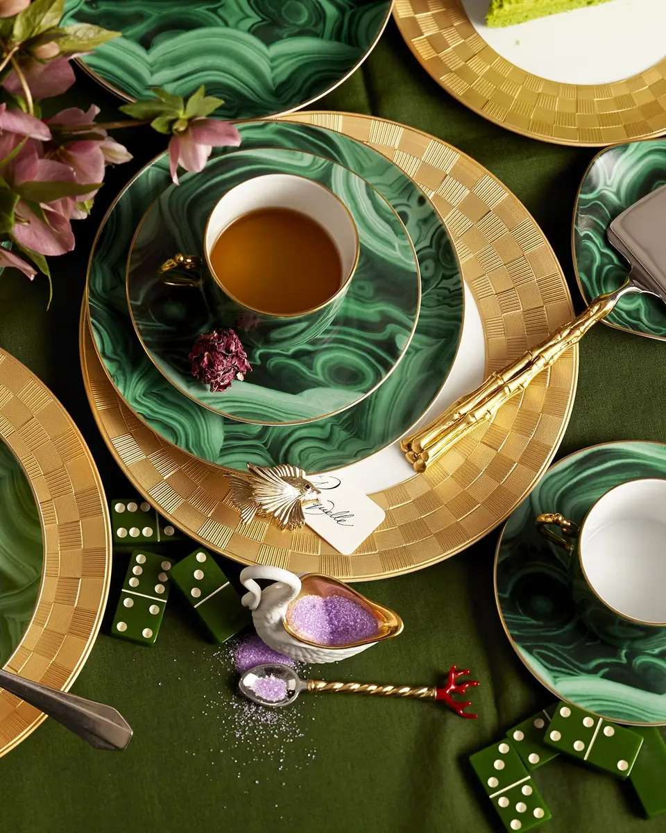 L'Objet Malachite Espresso Cup and Saucer, Set of 6 | Thumbnail 3