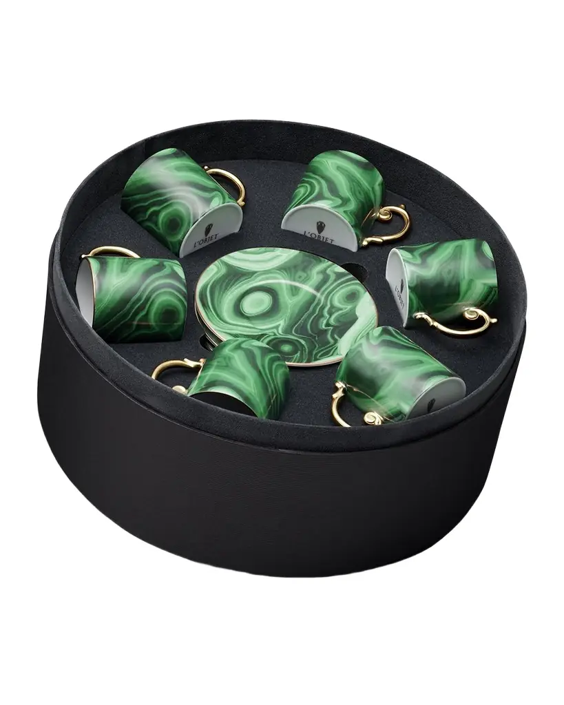 L'Objet Malachite Espresso Cup and Saucer, Set of 6
