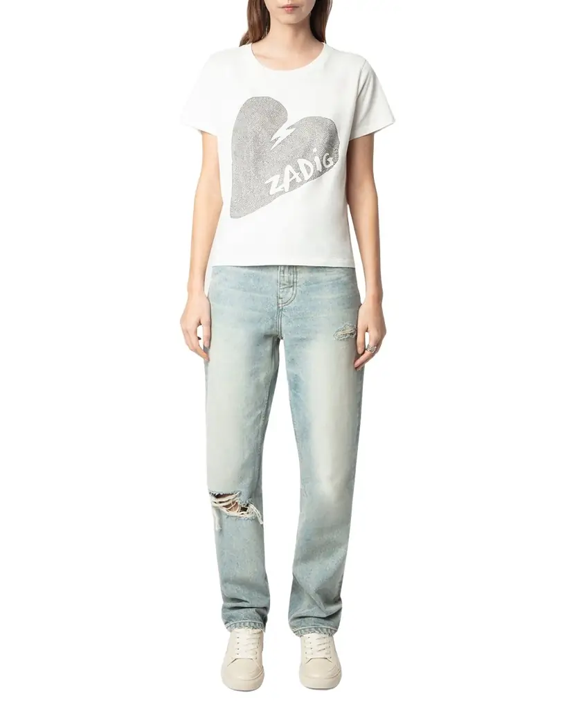 Zadig & Voltaire Alys Embellished Big Heart T-Shirt | Image 1 Zadig & Voltaire Alys Embellished Big Heart T-Shirt | Image 1