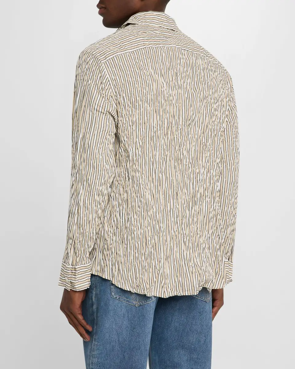 Bottega Veneta Men's Tricolor Stripe Crinkled Sport Shirt | Thumbnail 2 Bottega Veneta Men's Tricolor Stripe Crinkled Sport Shirt | Thumbnail 2