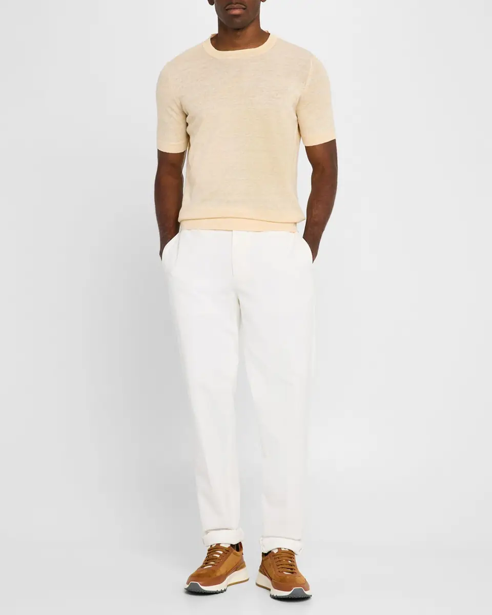 Brunello Cucinelli Men's Linen and Cotton Heathered Crewneck T-Shirt | Thumbnail 2