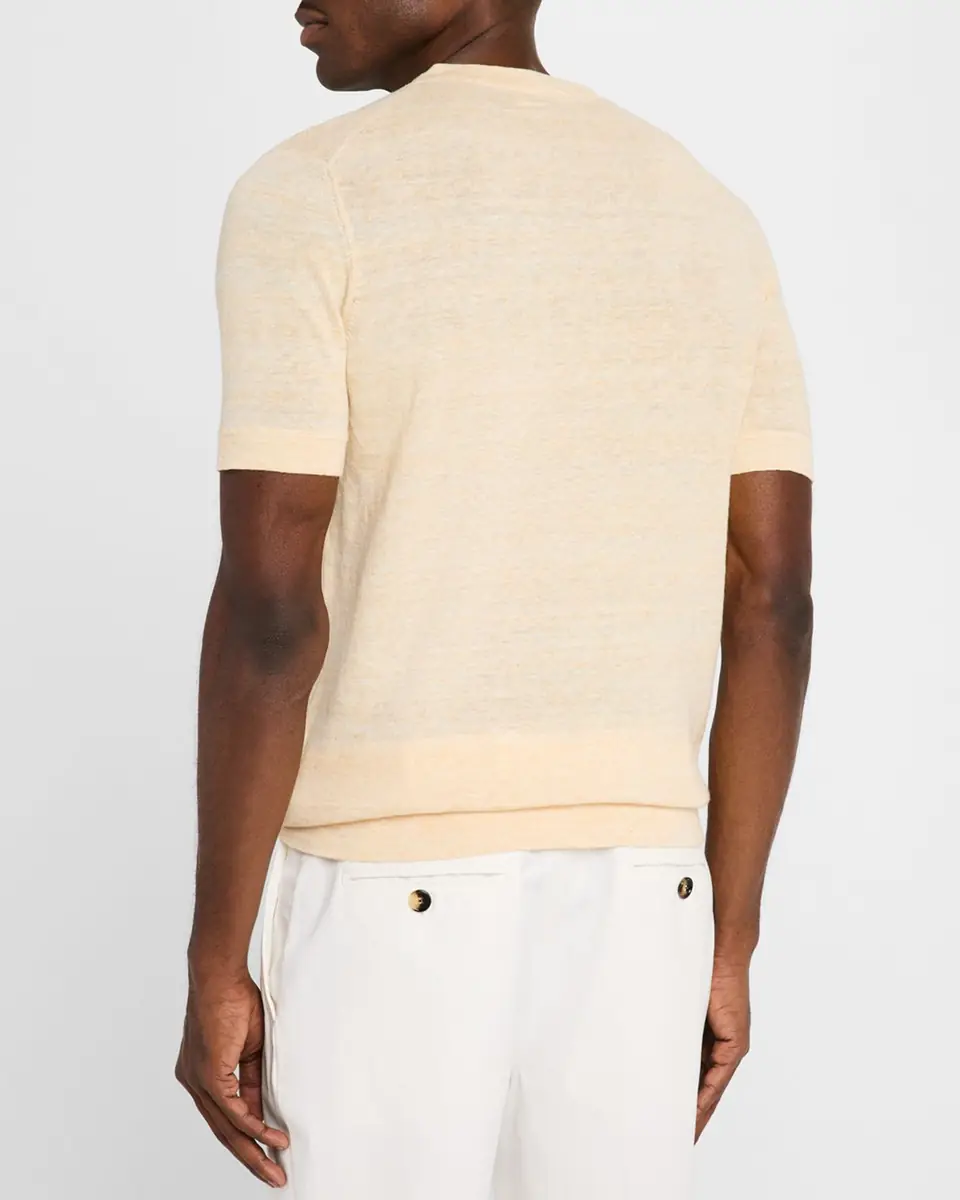 Brunello Cucinelli Men's Linen and Cotton Heathered Crewneck T-Shirt | Thumbnail 3