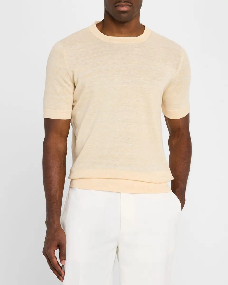 Brunello Cucinelli Men's Linen and Cotton Heathered Crewneck T-Shirt | Thumbnail 4