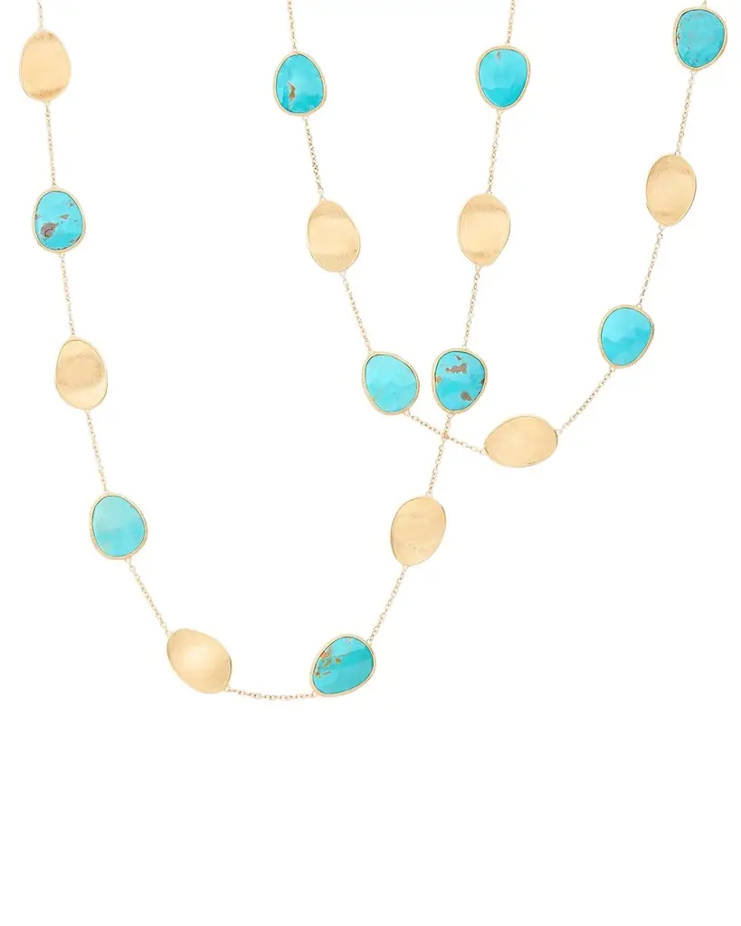 18K Lunaria Necklace with Turquoise, 36"L 18K Lunaria Necklace with Turquoise, 36"L