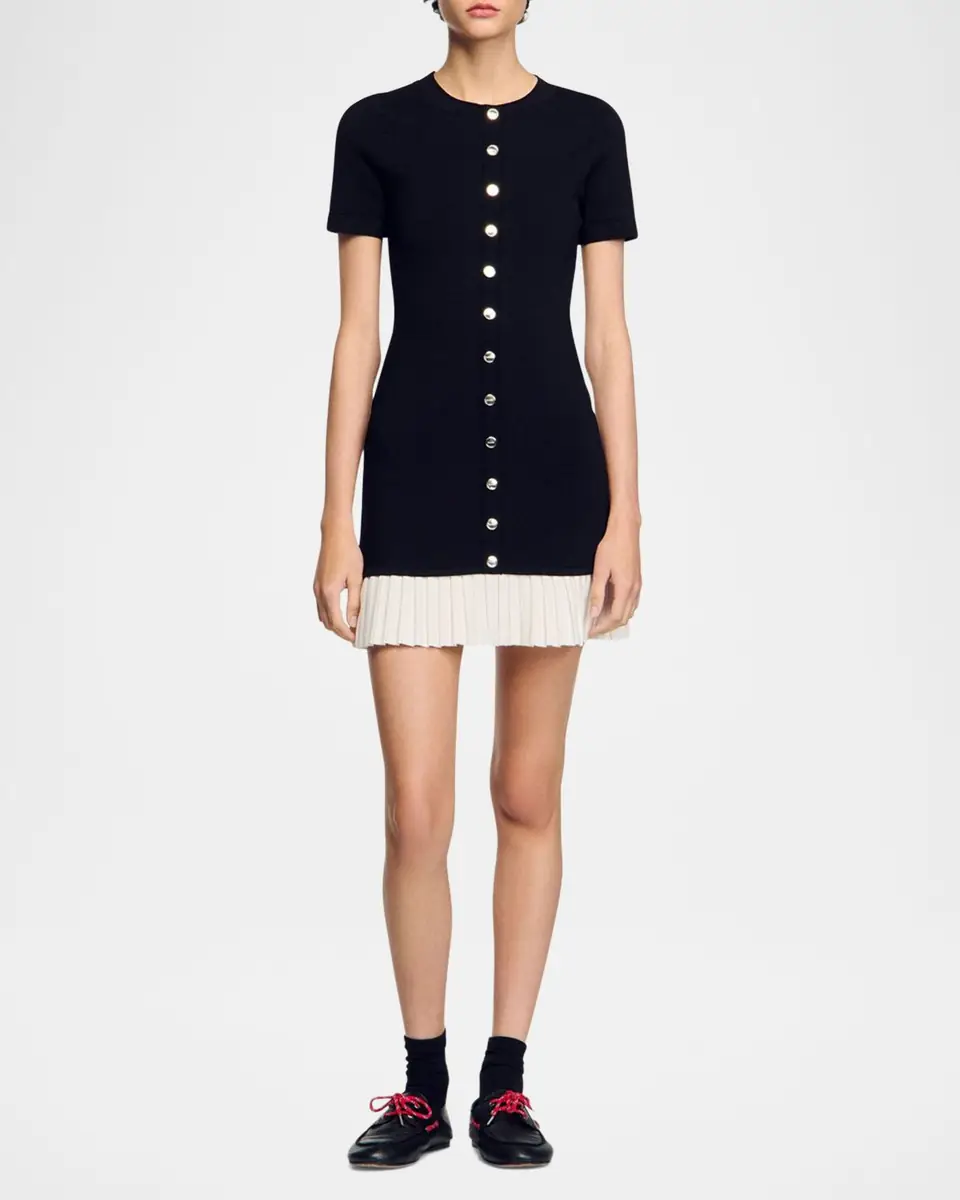 Sandro Paradis Pleated-Hem Mini Dress | Thumbnail 3 Sandro Paradis Pleated-Hem Mini Dress | Thumbnail 3