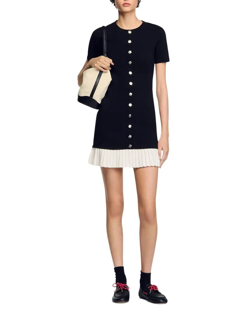 Sandro Paradis Pleated-Hem Mini Dress | Image 1 Sandro Paradis Pleated-Hem Mini Dress | Image 1