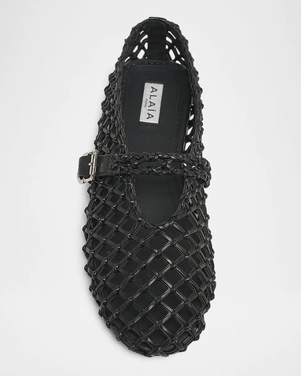 Alaïa Leather Net Mary Jane Ballerina Flats | Thumbnail 6