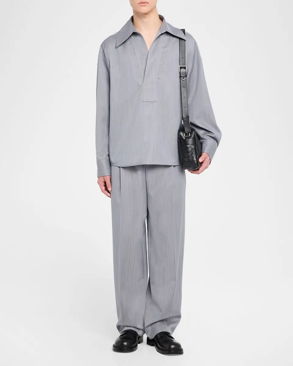 Bottega Veneta Men's Wool Chevron Pleated Wide-Leg Trousers | Thumbnail 2