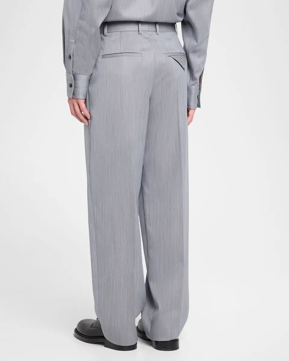 Bottega Veneta Men's Wool Chevron Pleated Wide-Leg Trousers | Thumbnail 3