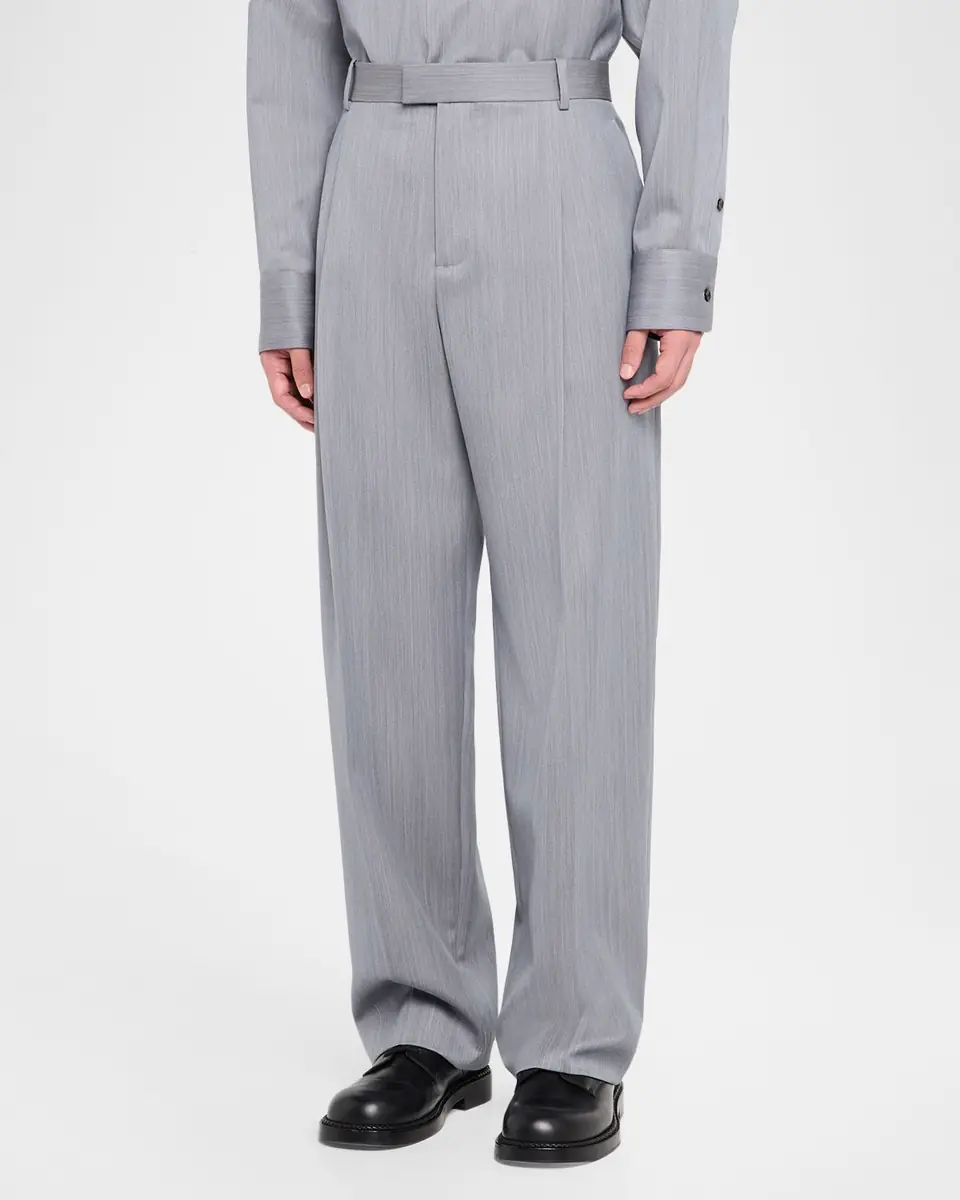 Bottega Veneta Men's Wool Chevron Pleated Wide-Leg Trousers | Thumbnail 4