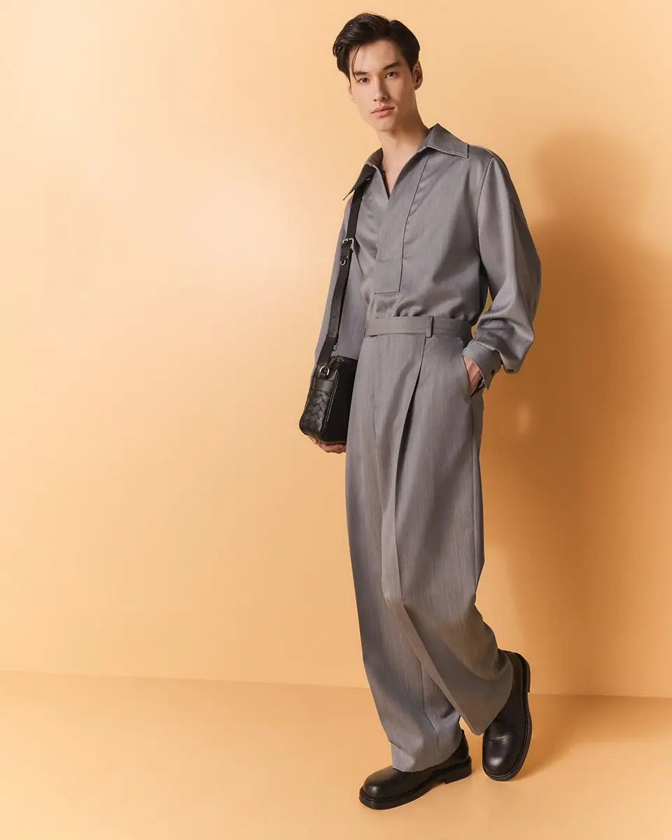 Bottega Veneta Men's Wool Chevron Pleated Wide-Leg Trousers | Thumbnail 5