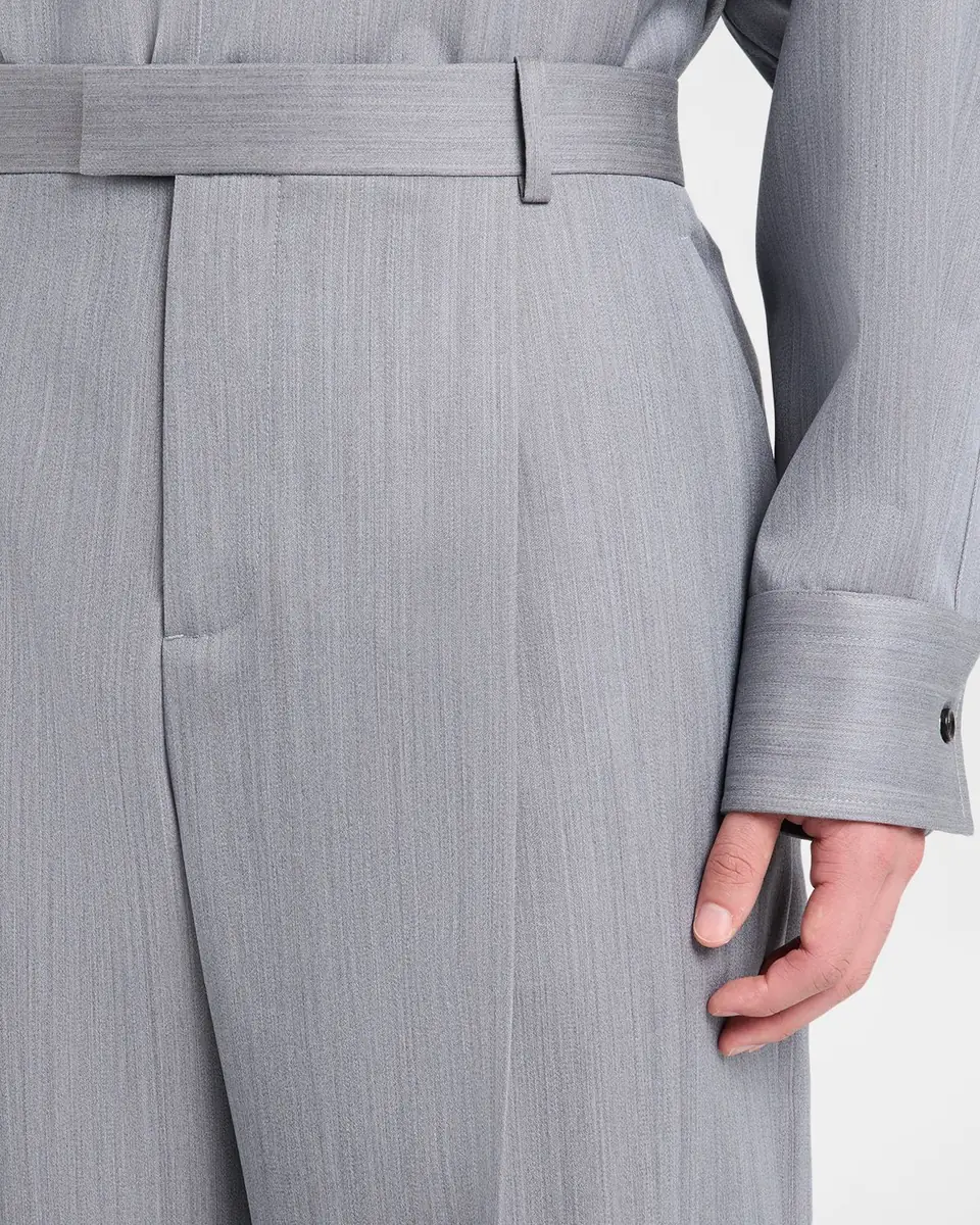 Bottega Veneta Men's Wool Chevron Pleated Wide-Leg Trousers | Thumbnail 6