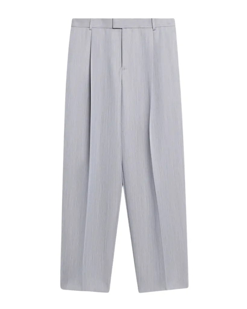 Men's Wool Chevron Pleated Wide-Leg Trousers